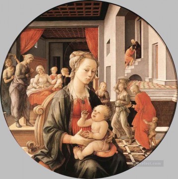 フラ・フィリッポ・リッピ Painting - 聖母と子供 そして聖アンナの生涯からの場面 ルネサンス フィリッポ・リッピ